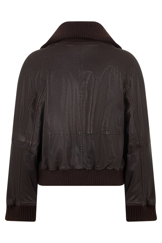 Leather jacket with knit inserts RTW