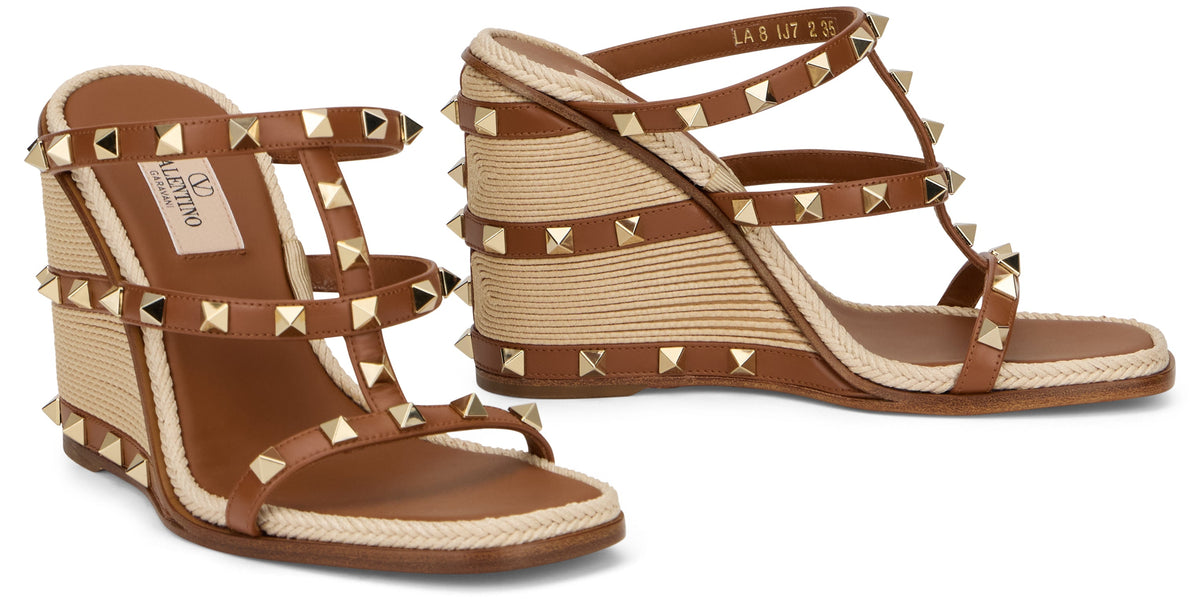 Valentino Garavani Wedge Sandal Rockstud In Calfskin With Cornely Embroidery