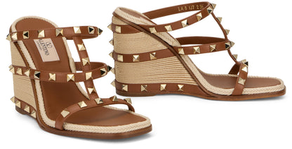 Valentino Garavani Wedge Sandal Rockstud In Calfskin With Cornely Embroidery