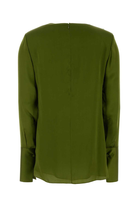 STONEWASHED SILK GEORGETTE LONG SLEEVE BLOUSE SHIRTS
