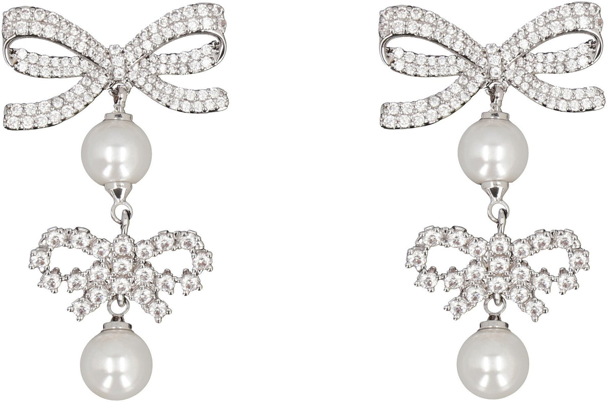 Self-Portrait Double Bow Pearl Earrings