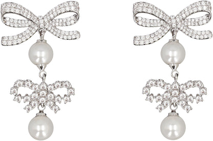 Self-Portrait Double Bow Pearl Earrings