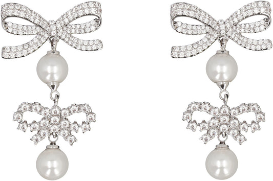 Self-Portrait Double Bow Pearl Earrings