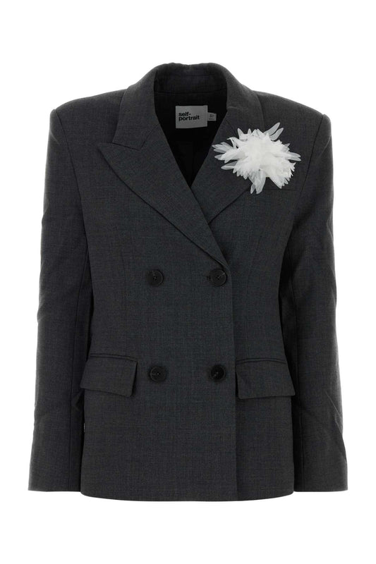 GREY DOUBLE BREASTED FLOWER BLAZER BLAZERS AND VESTS