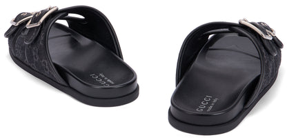 Denim slider sandal with buckles SHOES