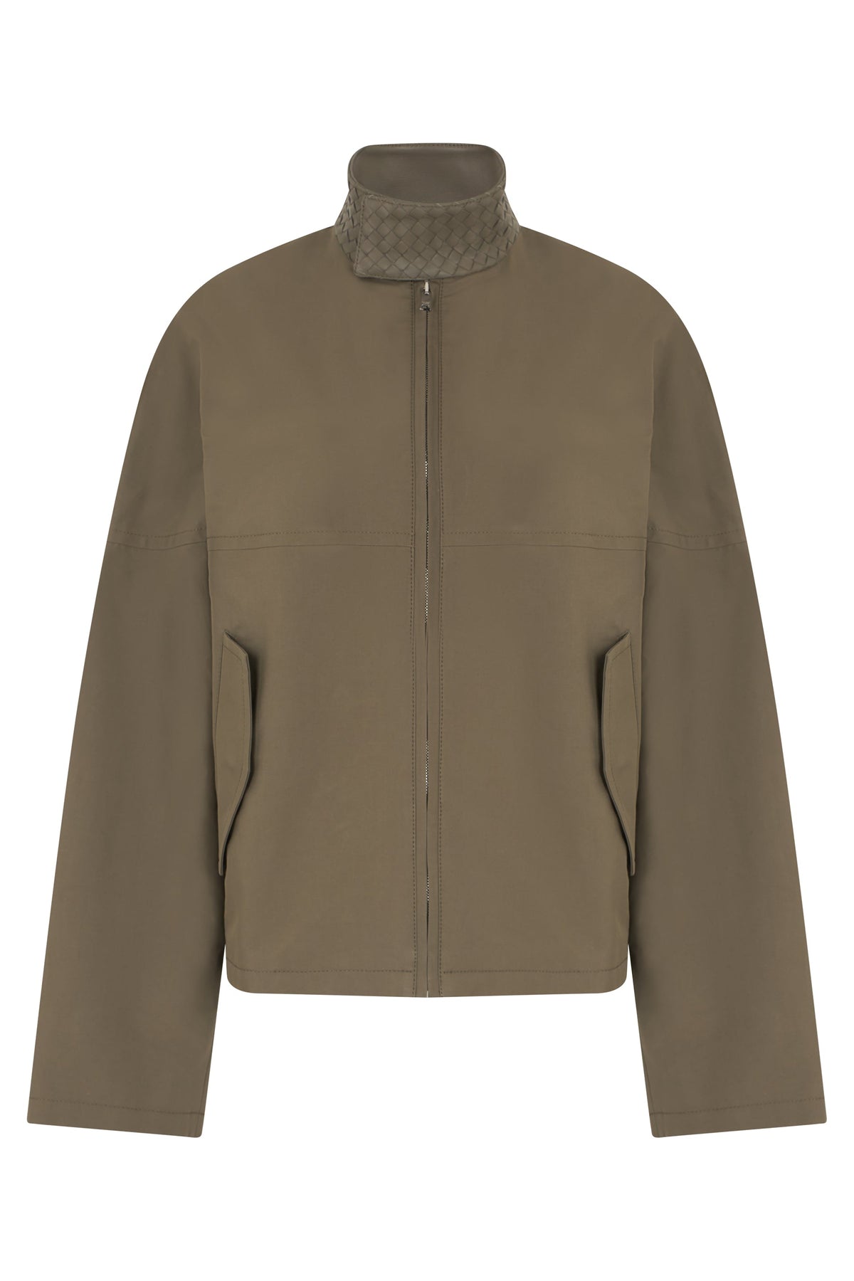 Cotton jacket with braided leather collar RTW