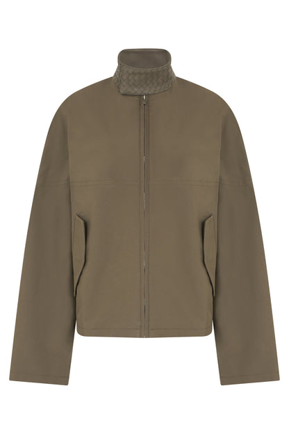 Cotton jacket with braided leather collar RTW