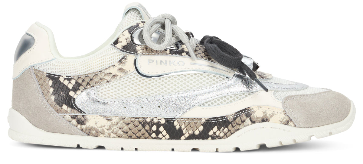 Mesh and leather sneakers with python print SHOES
