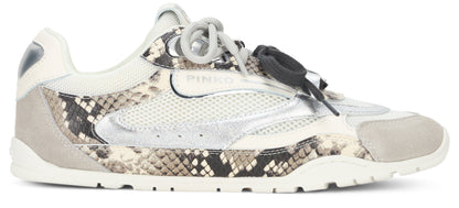 Mesh and leather sneakers with python print SHOES