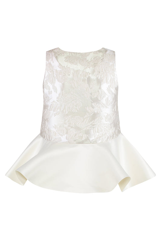 Satin top with peplum and cloque RTW