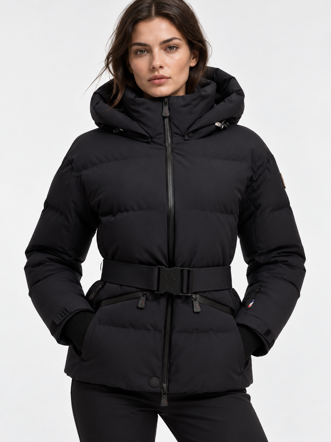 Moncler Grenoble AI着用イメージ（架空の成人女性モデル・コーディネート例）