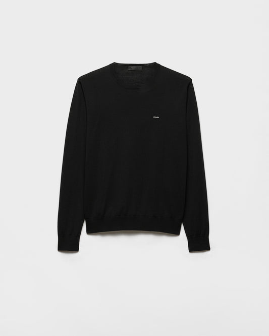 Prada Maglieria UMF146SOOO18DY F0002 Nero superfine wool crew-neck sweater